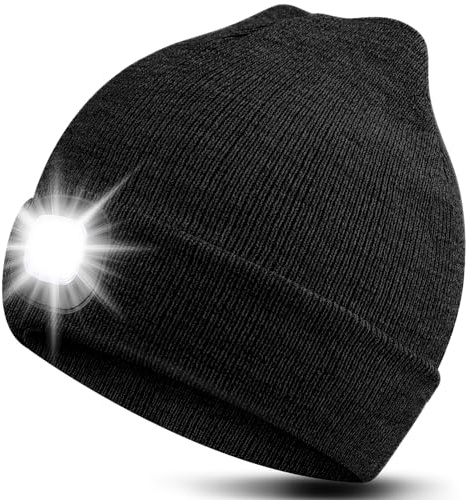 Richaa Geschenke für Frauen Männer Weihnachten Mütze mit LED Licht Herren Wiederaufladbare LED Mütze Damen Winter Beanie Stirnlampe Lustige Kleine Geschenke für Mama Papa Freundin Paare Oma