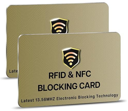 SAITECH IT RFID Blocking Card, 2 Pack Premium Contactless NFC Debit Credit Card Passport Shield Protector Blocker Set for Men & Women, Smart Slim Design Perfectly for Wallet/Purse - Golden
