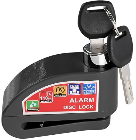 Blocco per freno a disco con allarme per moto, 110 db, antifurto di sicurezza per ruote, blocco per freno a disco per moto, biciclette, moto, scooter elettrico, nero