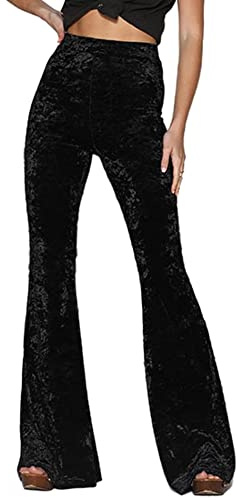 xxxiticat Damen Hose Samt Gerade Weites Bein Ausgestellt Hoch Tailliert Palazzo Schlaghose Yoga Streetwear Hose(BL,L)