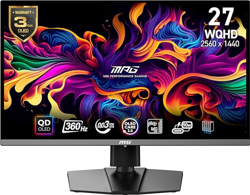 MSI MPG 271QRX OLED, Monitor de Juego 27, 2560 x 1440 (QHD), Tiempo de Respuesta 0,03 ms, 360 Hz, True Black HDR 400, HDMI, Puerto DP, USB Tipo C, Inclinación, Altura