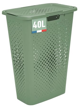 SUNDIS Pixel, portabiancheria con copercho, 40l, verde salvia