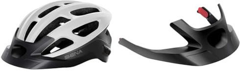 Sena R1 EVO Smart Fahrradhelm (Matte White, M) & SH-R1-A02-L Schirm für Sena R1 Serie, L Größe