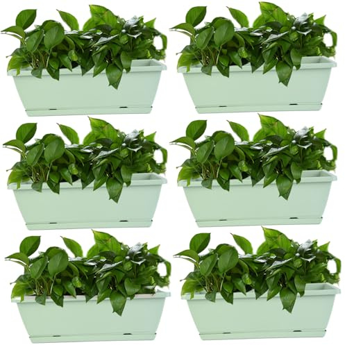 Obelunrp Caja De Plantador 6 PPC Sembradora Ventana Ventilada Con Plantador De Rectángulo PP De Drenaje Con Una Bandeja 16.9x7.1x6.3in Sembradora De Vegetales De Flores Para El Balcón Jardín Verde