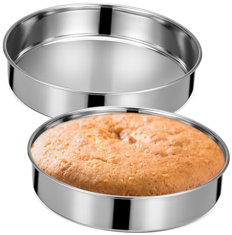 Amosfun Stampo Per Torta in Acciaio 24 Cm Set 2 Pezzi, Teglia Rotonda Base Piatta Per Distribuzione Uniforme Del Calore, Resistente a Alte Temperature, Per Cottura a Vapore e Uso Cucina Domestica