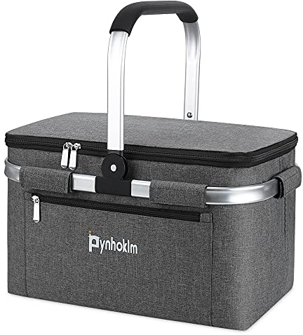 Pynhoklm® Einkaufskorb mit Kühlfunktion Picknickkorb mit Deckel Klappkorb Thermokorb Isoliertasche Faltbar Kühlkorb Kühltasche Tragekorb-für Reisen/Picknick/Einkaufen