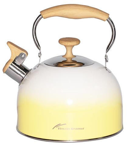 Tea Kettle, 2.5 Quart /2.4 Liter Whistling Tea Kettle，Food Grade Stainless Steel Tea Pot With Folding Handle, Suitable for Induction & Gas Stove,Teapot Stovetop for Tea, Coffee, Milk - Gradient Yellow