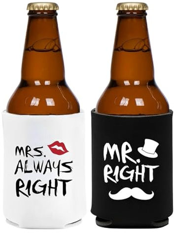 Nbbwwu Fundas enfriadoras de latas aisladas, 1 par de mangas enfriadoras de latas de cerveza Mr and Mrs de neopreno – Divertidas envolturas de latas, mangas enfriadoras de bebidas reutilizables para