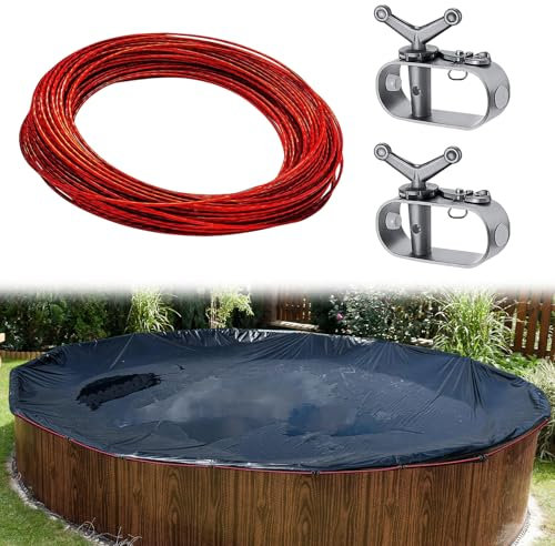 Drahtspannseil für Poolplanen, 2mm Länge 30m Draht Spannseil Pool mit 2 PCS Stahlseil Spanner, Spannseil für Poolabdeckung, Drahtseil Rankhilfe Set für Poolplanen, Planen, Markisen, Autoabdeckungen