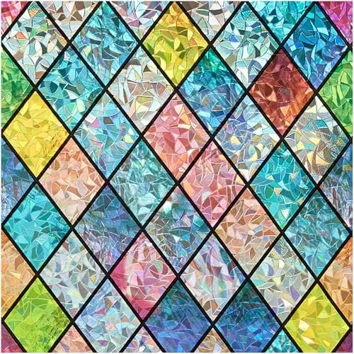 Bectosy Fensterfolie Blickdicht Regenbogen Sichtschutzfolie, Statisch Haftend Fenster Bunt, 3D Regenbogeneffekt Fensterfolie, 44.5 × 200cm ohne Klebstoff UV-Schutz für Wohnzimmer Küche Badezimmer
