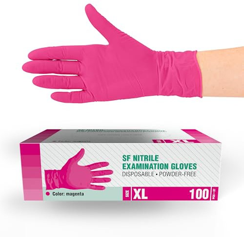 SF Guanti in nitrile XL magenta – 100 pezzi guanti usa e getta, guanti medici, senza cipria, senza lattice, per cucinare, pulire, medicina, cosmetici, uso domestico