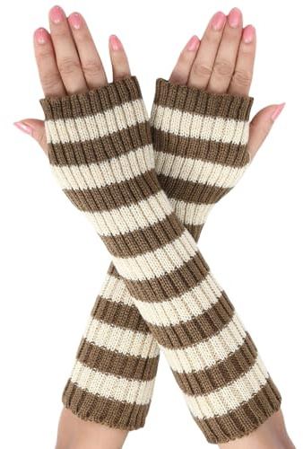 Suxgumoe Women Arm Warmers, Knitted Long Sleeve Fingerless Gloves Mittens Winter Wrist Warmers with Thumb Hole for Ladies Girls