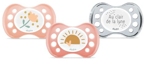 DODIE Lot de 3 Sucettes Anatomiques ESSENTIEL JOUR/NUIT 0-6 mois ROSE