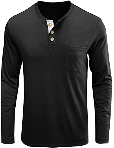 Tee Shirt Manche Longue Homme Col Rond Henley T Shirt Printemps et été Chic Chemisier avec Boutons Slim Fit Basiques Tshirts à Manches Longues Couleur Unie, Tshirt Hommes de Sport Parfait pour