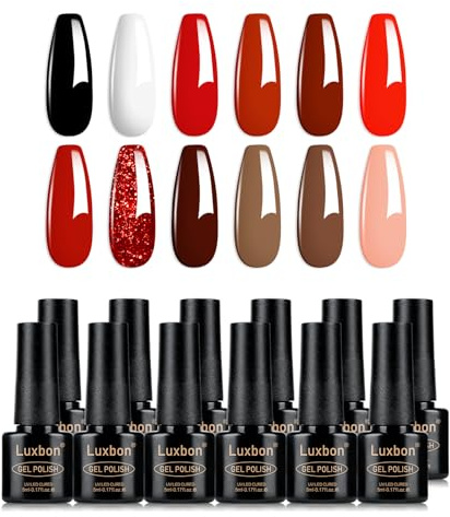 Luxbon 12 st gelnagellack - vinterfärger - långtidsverkande gelnagellack, uv-led Soak Off Nail Art Designs Manikyr Kit 017