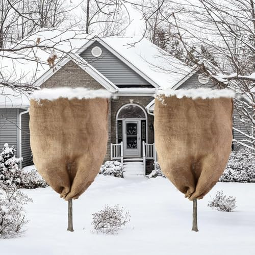 Sacchetti ecologici per la protezione delle piante, in iuta invernale, traspiranti e riutilizzabili, per giardini (60 × 80 cm)
