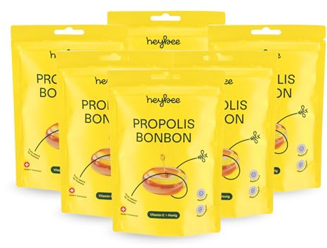 heybee® Propolis-Bonbons (6x 65g) – wohltuende Lutschbonbons zur Unterstützung von Hals, Rachen & Immunsystem, mit Honig und Vitamin C, für Kinder ab einem Jahr und Erwachsene