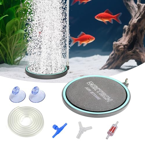 boxtech Fish Bubble for Aquarium Fish Tank, 4 Inch Dissolved Oxygen Aerator Stone Aquarium Air Stones Kit Oxygen Bubble with Airline Tubing and Check Valve Accessories(No Air Pump)
