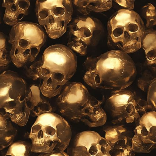 Tapete die selbstklebt Schwarz Gold Kreativer Gothic Totenkopf Retro Totenkopf Mustertapete Klebefolie Muster Möbelfolie Selbstklebend Möbelaufkleber Wasserdichte Klebetapete Vinyl Folie für Möbel Wa