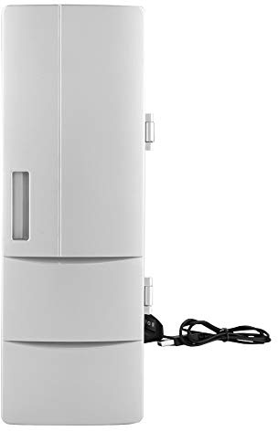 CHEOTIME USB Mini Frigorifero, Frigorifero per Bevande Compatto e Frigorifero Portatile detiene 2 lattine, Luce a LED alimentata da USB per Auto Travel Office