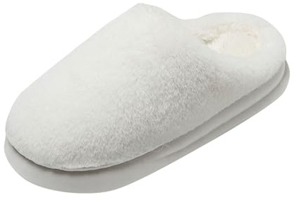 Pantuflas de felpa para mujer, zapatillas cerradas, suelas suaves, pantuflas mullidas, cómodas, cómodas, antideslizantes, planas, zapatillas de cabaña para mujer, zapatillas cálidas, Blanco, 38 EU