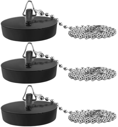 Tappo Lavandino Cucina, Tappo Vasca Da Bagno, 3 Pezzi, Tappi In Gomma Con Catena Di Tappo Da 40 cm, 40 – 45 mm, Tappi Di Scarico Per Vasca Da Bagno, Cucina, Bagno, Tappo Per Lavello, Nero