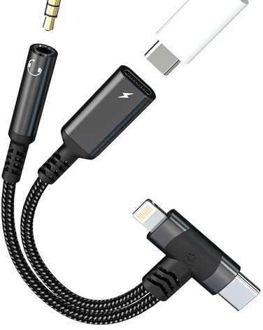 Lightning to 3.5mm Headphone Jack Adapter (2in2) USB C Aux Audio Cable Splitter Charger Dual Connector Type C for iPhone 17 16 15 Pro Max Headphones Earphones for iPad compatible with Samsung S25 Fast