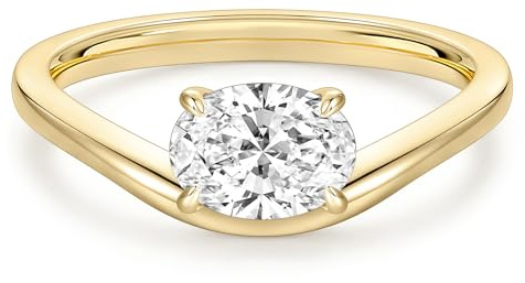 EAMTI 1.5CT Engagement Rings for Women Oval Cut CZ Bands Solitaire Cubic Zirconia Curved Wedding Promise Rings for Her Travel Ring 14K Gold Plated Size 9