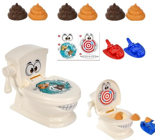 Juego de lanzador de catapultas de 10 cm para inodoros, juego de catapulta ABS creativo con 6 figuras de caca y 2 pegatinas, artículo de broma familiar regalo para niños a partir de 3 años