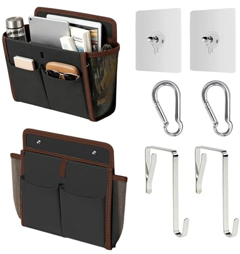 Solivive Hängende Aufbewahrungstasche aus Stoff 2 Stück, Faltbarer Wohnmobil Organizer als Wandtasche, inkl. 4 Haken & 4 Karabiner, selbstklebend & ohne Bohren, für Camping, Nachttisch & Zuhause