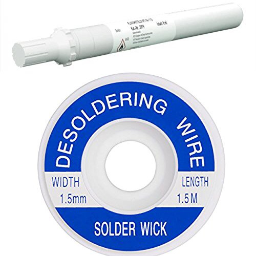 EO SMD-Lötset/Löt-Kit Nr. 7 (1 x Flux-Pen/Flussmittelstift EO-FA-110 mit 8 ml Inhalt -No-clean Elektronik-Flussmittel mit 5,8% Feststoff + 1 x Entlötlitze 1,5mm x 1,5 m - hohe Saugfähigkeit)