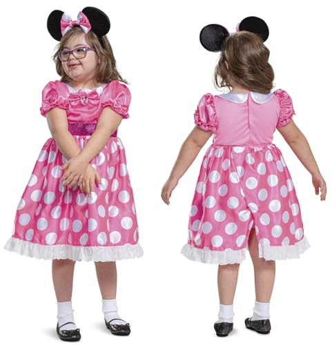 Disney Minnie Mouse Pink Minnie Adaptive Fancy Dress for Kids, Officially Licensed, Adaptive Accessibility Features for Easy Wear and On/Off, Includes Minnie Ears and Pink Dress, for Ages 4-6