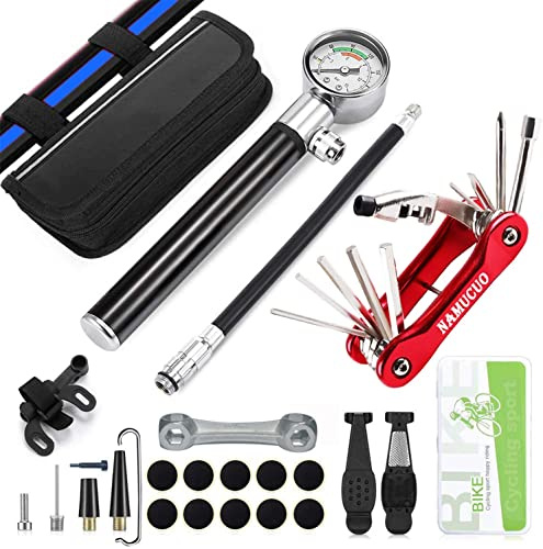 YBEKI Bike Tire Repair Kit with 210PSI Mini Pump & 10-in-1 Multi-Tool | Includes Chain Breaker, Glueless Patches, Tire Levers & Portable Bag | for Road, Mountain & BMX Bicycles