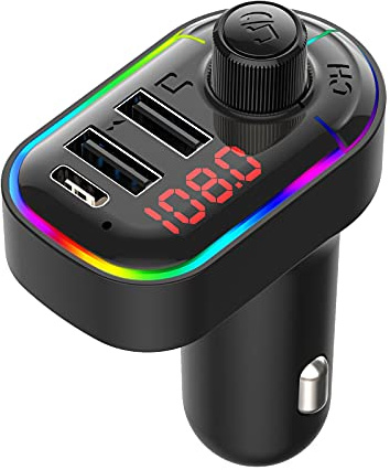 Eessley Bluetooth 5.0 FM Transmitter for Car, Wireless Radio Adapter Kit, Hands-Free Calling, MP3 Player, Charger With USB C Port & 2 USB Ports