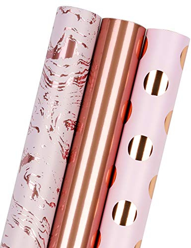 RUSPEPA Rotolo Di Carta Da Regalo - Mini Set Di Rotoli - 43,2 cm X 3,05 m Per Rotolo - 3 Diversi Design A Pois In Marmo Rosa (42,5 Piedi Quadrati Ttl.)