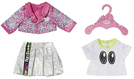 BABY born City Outfit, Puppenoutfit mit rosa Lederjacke, Shirt und Glitzerrock,für 43 cm Puppen, 830222 Zapf Creation