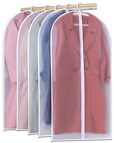5 Pezzi Copriabiti Antipolvere Trasparenti, Abbigliamento Copre per Abiti Copertura Vestiti per Copertura Cappotto Giacca Abiti, Robusta Cerniera Completa (60cmX120cm)