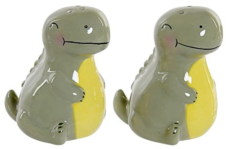 Salz- und Pfefferstreuer, Keramik, Grün, Dinosaurier, 7,6 cm, Weiß (LC-173478), 2 Stück