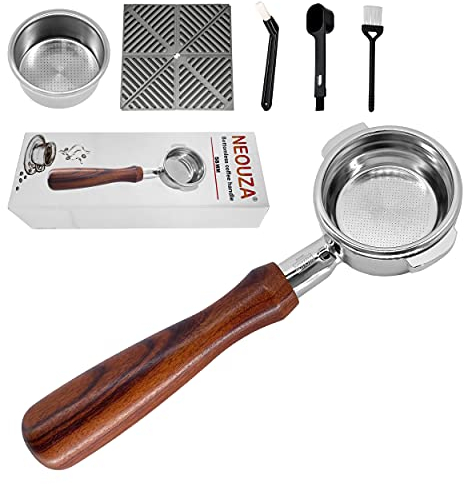 NEOUZA 58mm Bottomless Portafilter Set for Espresso Coffee Machine Compatible with Expobar Gemilai Rocket Rancilio E61 Group 304 Stainless Steel Two Ears,Fillter Basket, Spoon,Tamper Mat,Brush