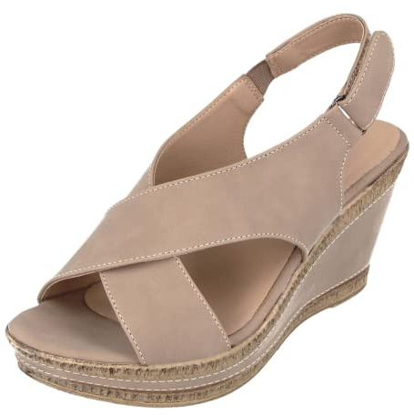 Cushion Walk Womens Cross Leather Lined Slingback Wedge Sandals