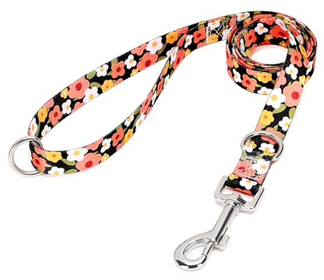 Suredoo Laisse pour Chien, Motif Tendance avec 2 Anneaux en D, Résistant et Nylon Laisse de Dressage pour Chien pour Petits, Moyens et Grands Chiens, 120x2cm (Taches Orange)