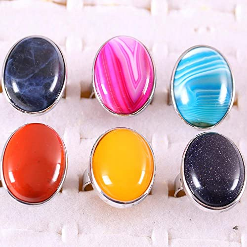 DarryDooly Bague Femmes Hommes Pierre Naturelle Bague Perles ovales Bague réglable Rhodonite Oeil de Tigre Jades Cristal Onyx Opale Offre spéciale