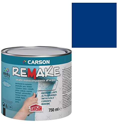 CARSON Colorificio Remake Smalto Monocomponente All'Acqua Per Pavimenti E Rivestimenti Piastrelle Gres Additivo Incluso 750 Ml (Ral 5002 Blu oltremare)