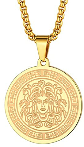 LUTAKU Herrenschmuck Gorgon Medusa Goldhalskette für Männer Jungen Unisex antike griechische Mythologie Anhänger heidnischer Charme Hip Hop Ketten für Männer