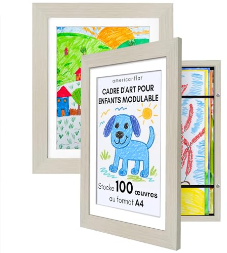 Americanflat - 2 Pack - Kids Artwork Frame Changeable (Light Wood) - Magnetic Door Holds 100 Art Pieces - 8.5x11 Letter Size Display with Mat or 10x12.5 Without Mat - My Mini Masterpiece