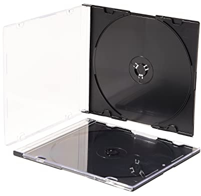 Maxtek Ultra Thin 5.2mm Slim Clear CD Jewel Case with Built in Black Tray, 20 Pack.