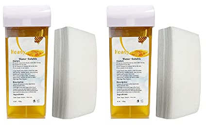 2 Honey Wax Cartridge With 100 Paper Waxing Strips Kit Sugar Cartridges Warm Paste Pack ROLL-ON Hot Wax Roller Hair Removal Depilatory 100ml Waxing Hot Rolling Soft Gentle Remover