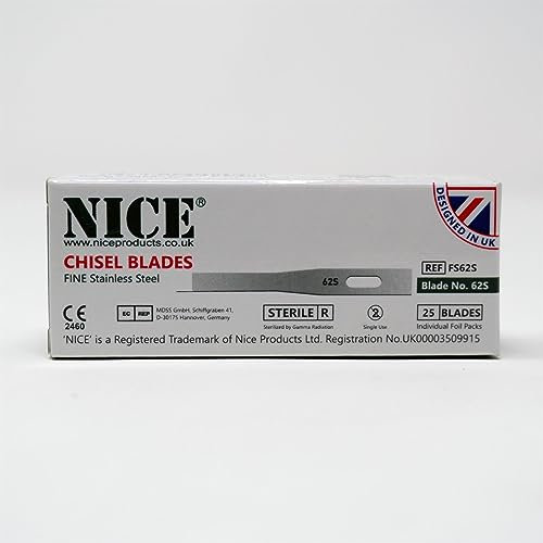 25 x NICE FINE 62S Sterile Stainless Steel Chisel Blades FS62S for Podiatry and Chiropody