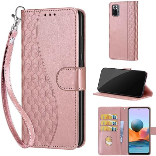 Handyhülle für Xiaomi Redmi Note 10 Pro Max/Note 10 Pro Hülle, Roségold | Stoßfeste Flip Schutzhülle, Kartenfächer, Standfunktion,Magnetisch, Kunstleder, Klappbar Brieftasche