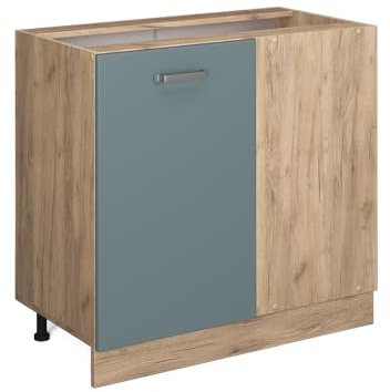 Vicco Eckunterschrank R-Line, Blau-Grau, 86 cm | Verbindet zwei Küchenseiten · Ohne Arbeitsplatte · Höhenverstellbare Füße · 1 Tür · Großer Innenraum ✓